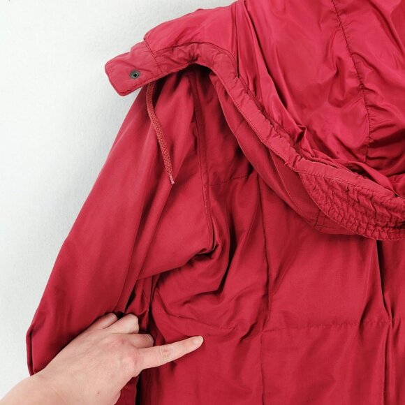 Eddie Bauer Coat Women XS Petite Red Vintage Goose Down Long Parka Hooded Winter - Picture 15 of 16